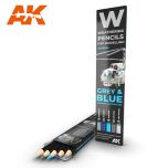 AK Interactive WATERCOLOR PENCIL SET GREY AND BLUE CAMOUFLAGES # 10043