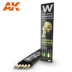 AK Interactive WATERCOLOR PENCIL SET GREEN AND BROWN CAMOUFLAGES # 10040