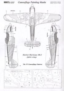 AML 1/48 Hawker Hurricane Mk.I / Fabric Wings 'B' Scheme Camouflage Pattern Paint Masks # 49019