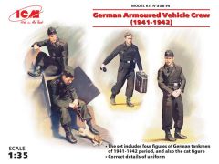 ICM 1/35 German Armoured Vehicle Crew (1941-1942) (WWII) (4 figures and cat) (100% new holds) # 35614