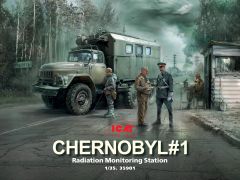 ICM 1/35 Chernobyl#1. Radiation Monitoring Station (ZiL-131KShM truck & 5 figures & diorama base with background) Military vehicle kits and Figures # 35901