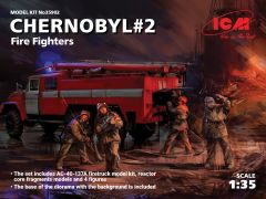 ICM 1/35 Chernobyl#2. Fire Fighters (AC-40-137A firetruck & 4 figures & diorama base with background) # 35902