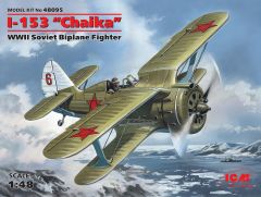 ICM 1/48 Polikarpov I-153 WWII Soviet Biplane Fighter. I Highly detailed chassis and cockpit interior. Bombs and RS-82 rockets are included. 4 versions decal sheet is included. # 48095 - Plastic Model Kit