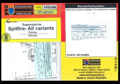 Kovozavody Prostejov 1/72 Supermarine Spitfire Stencils - All Variants # 7266