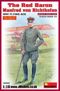 Miniart 1/16 The Red Baron Manfred von Rihthofen WWI Flying Ace # 16032 - Plastic Model Figures
