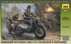 Zvezda 1/35 German Motorcycle R-12 with sidecar and crew # 3607 - Plastic Model Kit