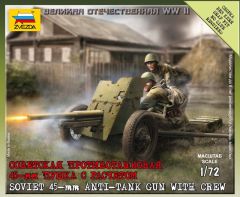 Zvezda 1/72 45mm Soviet Anti-tank Gun with Crew # 6112 - Plastic Model Kit