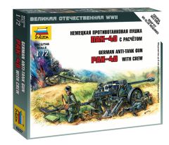 Zvezda 1/72 Pak 40 Anti-tank Gun with Crew # 6257 - Plastic Model Kit