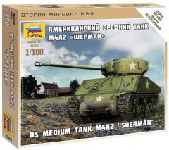 Zvezda 1/100 US Medium Tank M4A2 "Sherman" # 6263 - Plastic Model Kit