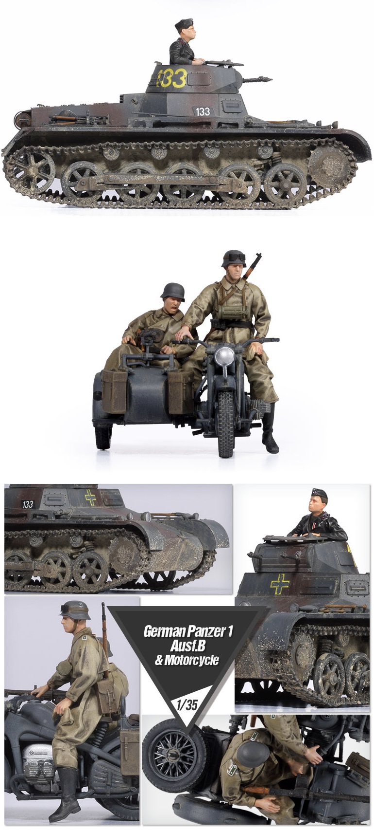 Academy 1/35 WWII German Pz.Kpfw.I Ausf.B & Motorcycle # 13556