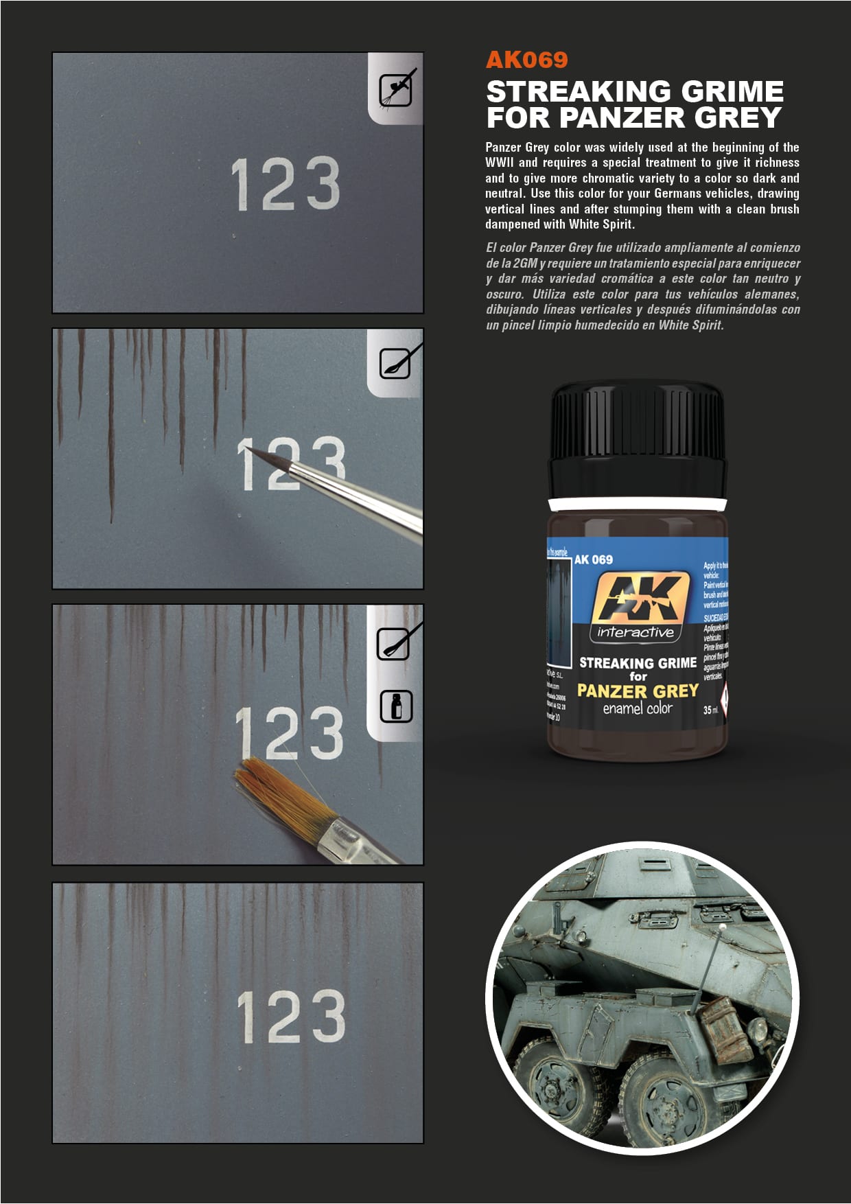 AK Interactive 35ml Streaking Grime for Panzer Grey # 069