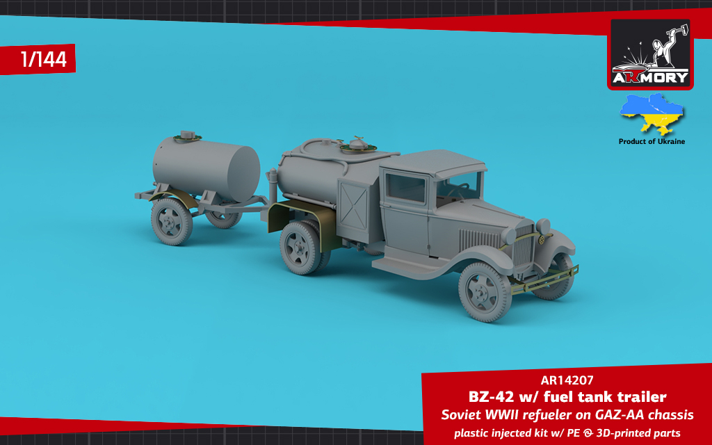 Armory 1/144 BZ-42 Soviet WWII Refueler on GAZ-AA Chassis with 1-axle Fuel Tank Trailer # 14207
