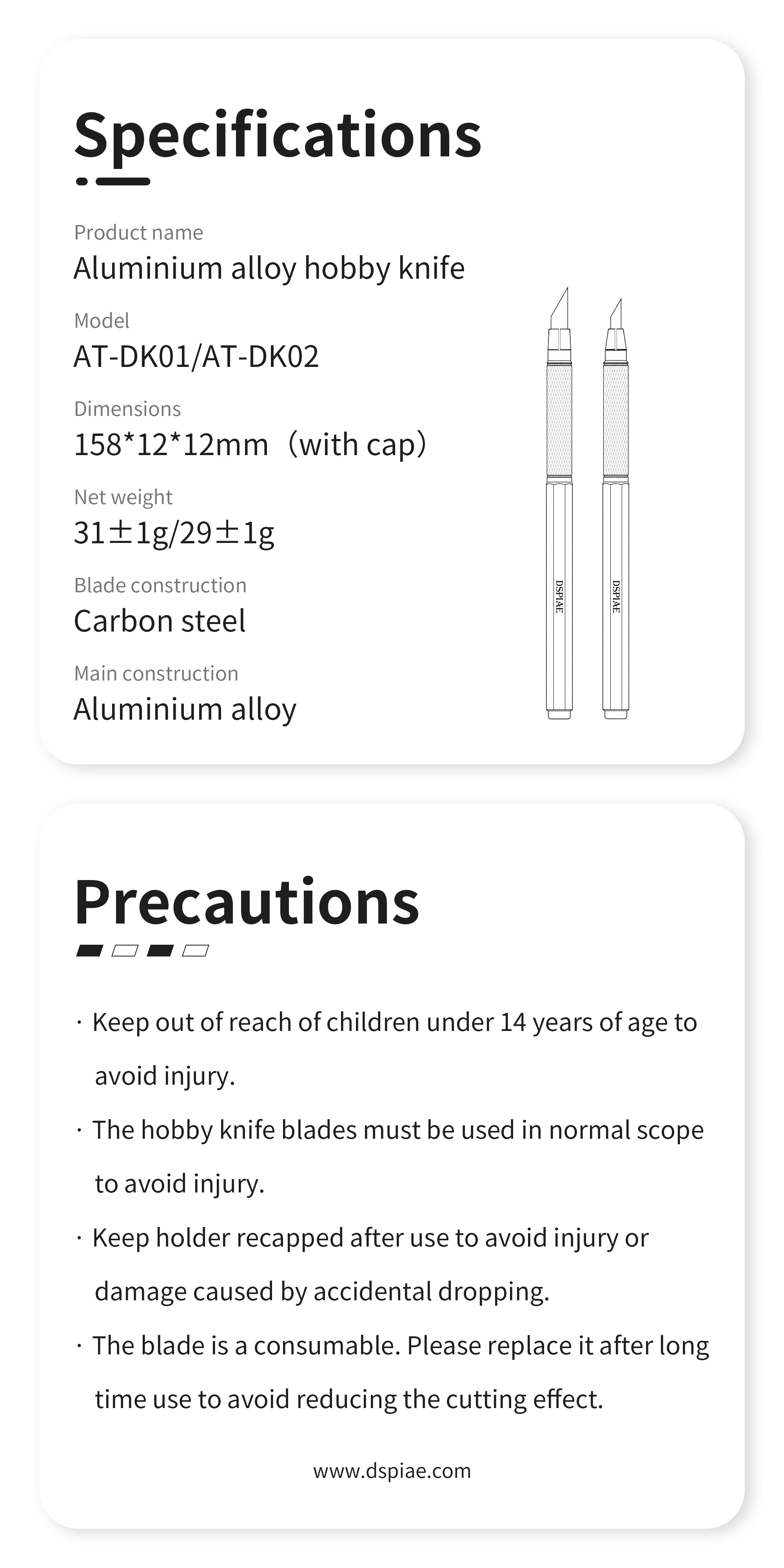 Dspiae Hobby Knife Blades - Broad # AT-DK02