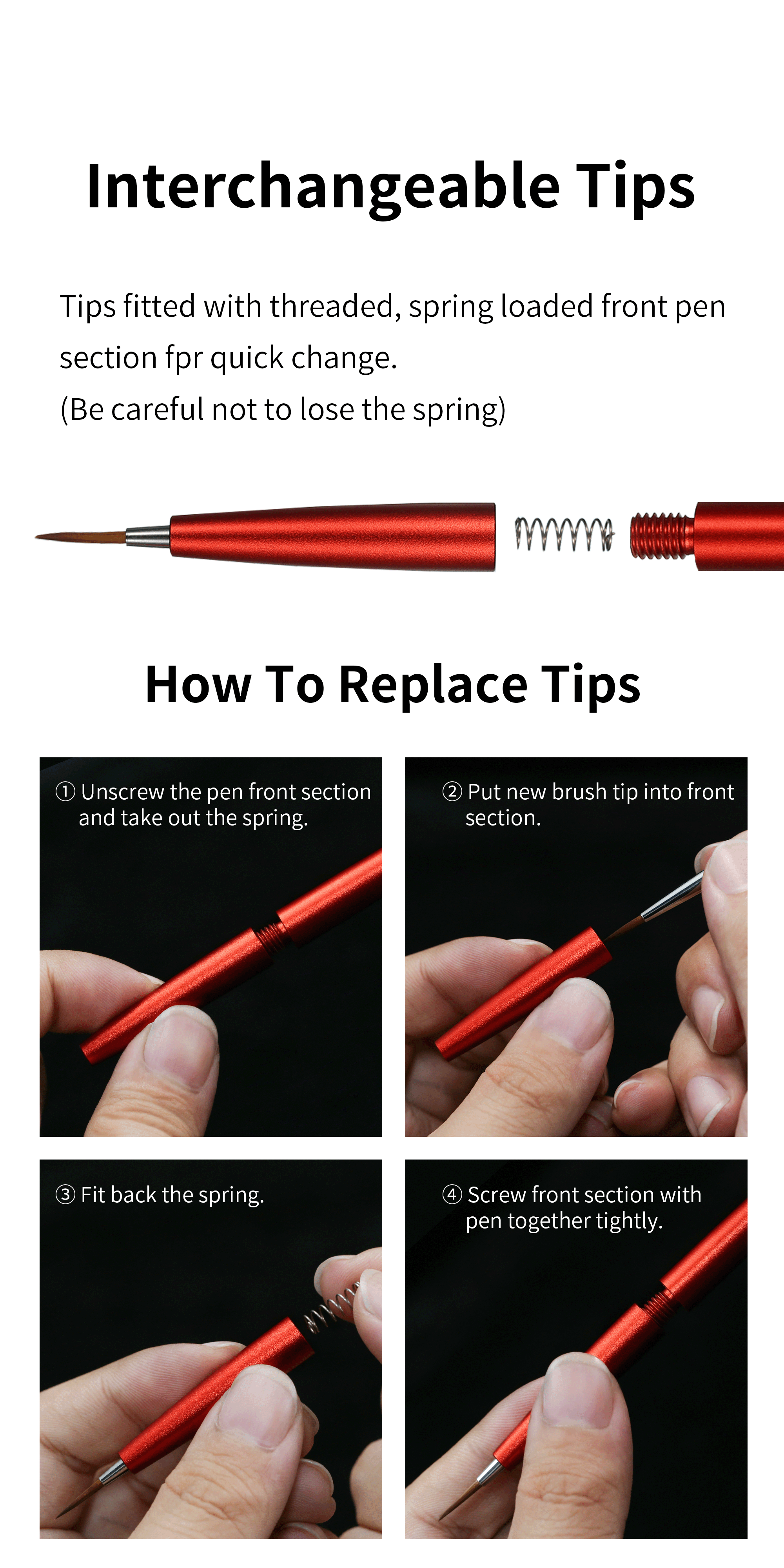 Dspiae Fine Brush With Replacable Point Tip - Red # AT-FB01