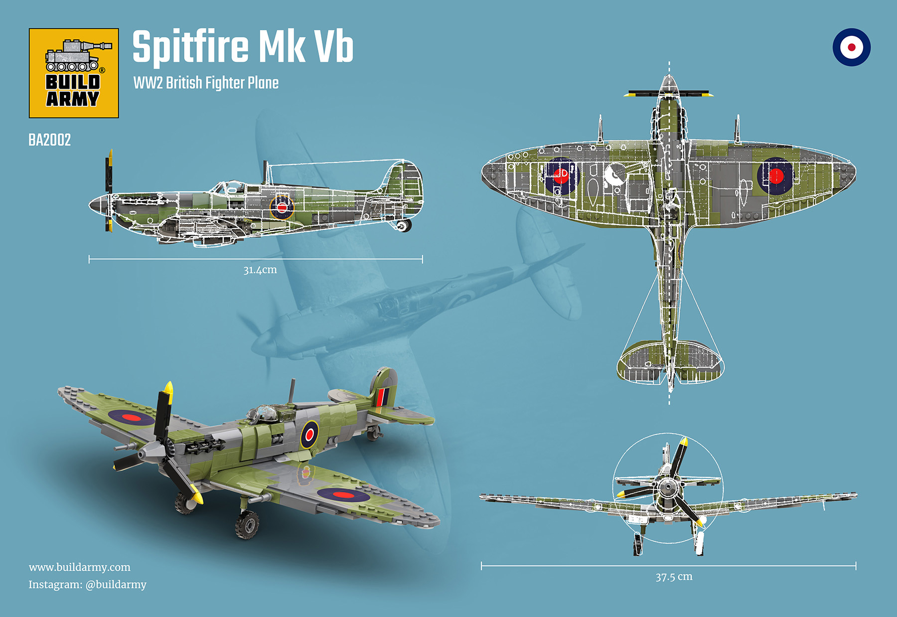 Build Army 1/30 Supermarine Spitfire Mk Vb Fighter Plane # B2002