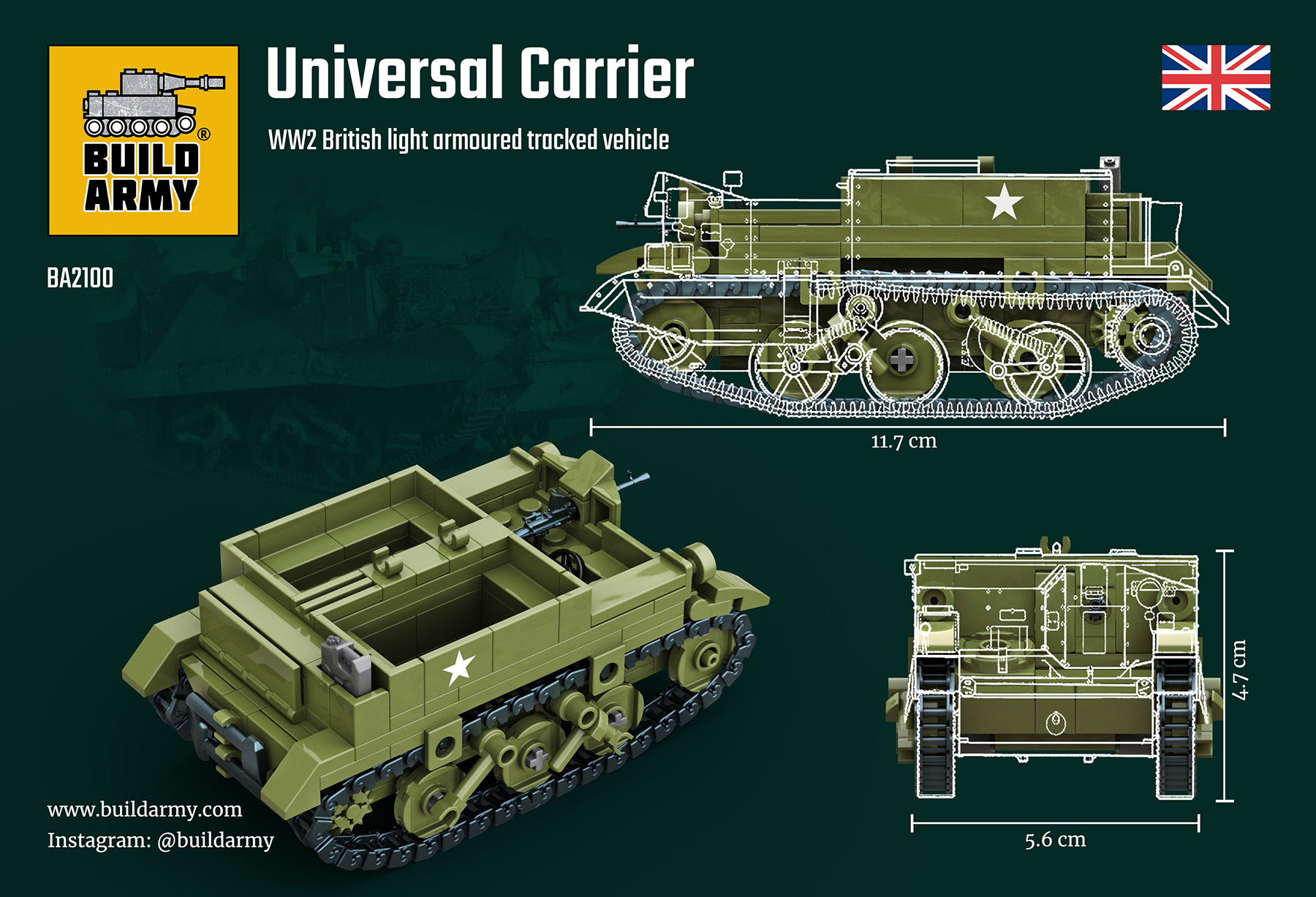 Build Army 1/33 Universal Carrier Armoured Tracked Vehicle # 2100