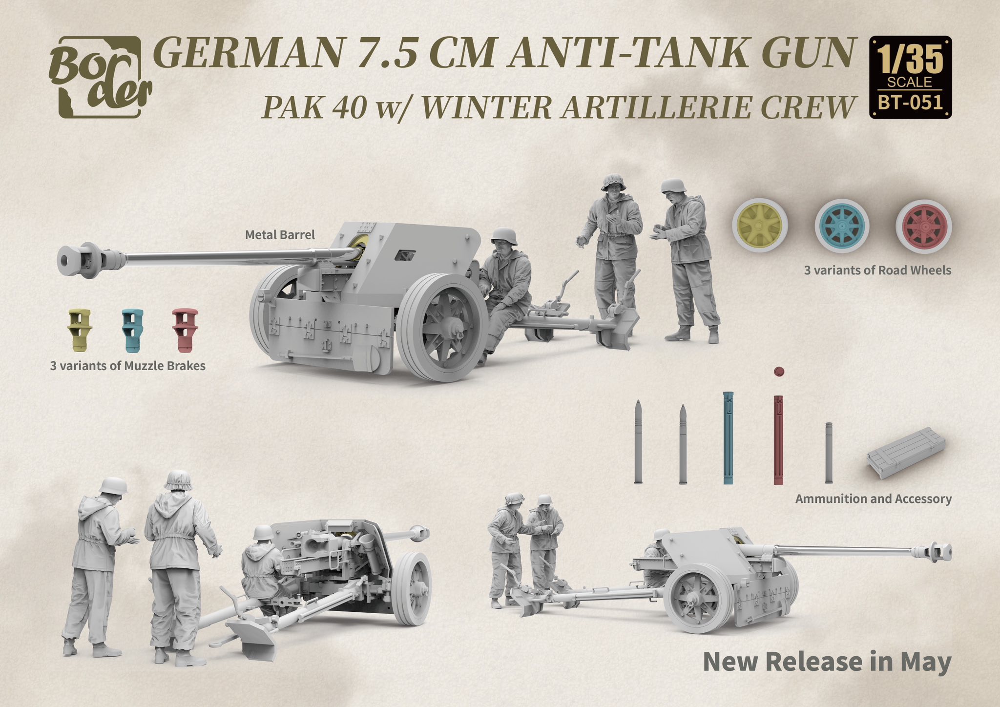 Border Models 1/35 PaK-40 Anti-Tank Gun with Winter Artillery Crew # 051
