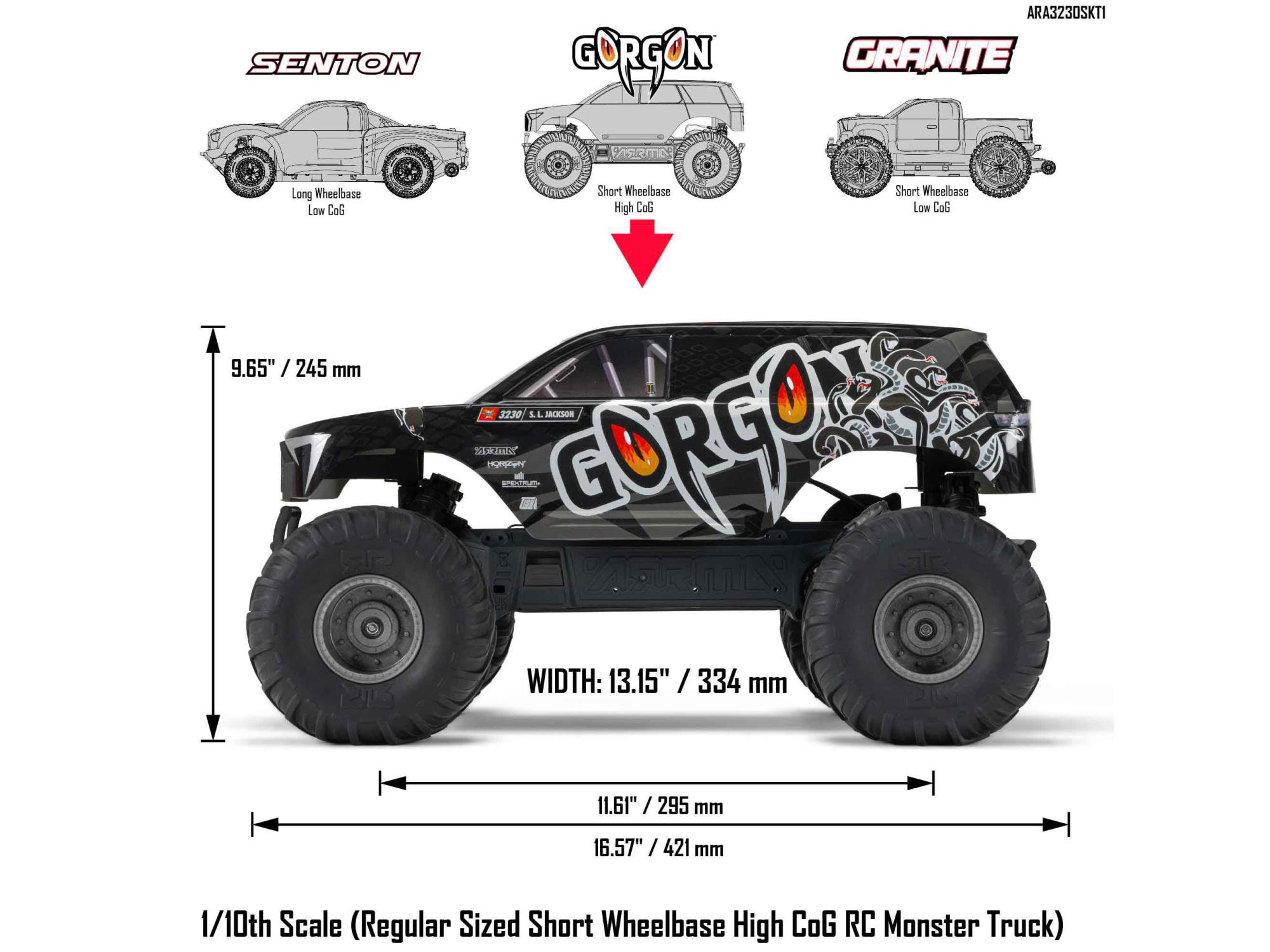 Arrma 1/10 Gorgon 2wd MT 1/10 Ready-To-Assemble Kit w/8.4v/Chg Gunmetal # 3230SKT1
