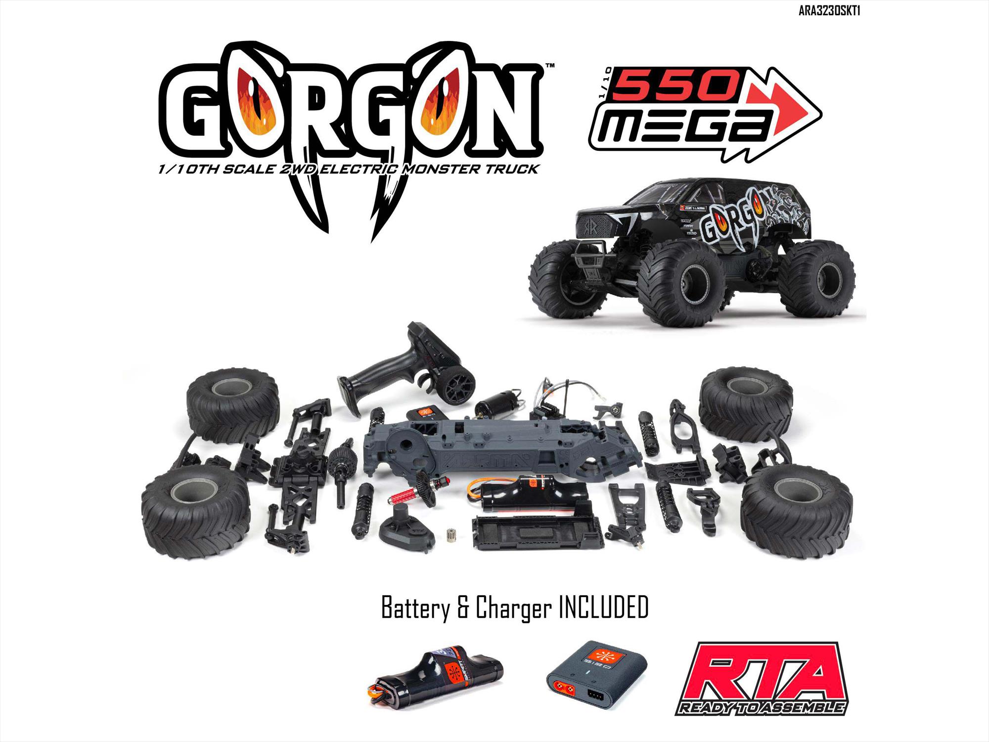 Arrma 1/10 Gorgon 2wd MT 1/10 Ready-To-Assemble Kit w/8.4v/Chg Gunmetal # 3230SKT1