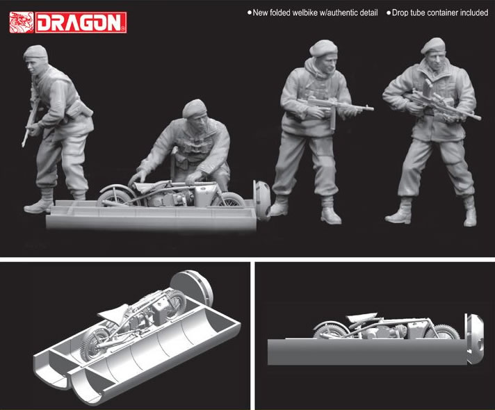 Dragon 1/35 2nd SAS Regiment x 4 with Welbike and Drop Tube Container # 6586