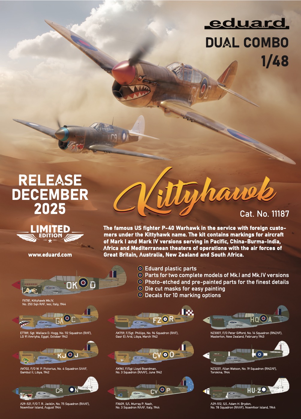 Eduard 1/48 Curtiss Kittyhawk Dual Combo Limited Edition # 11187