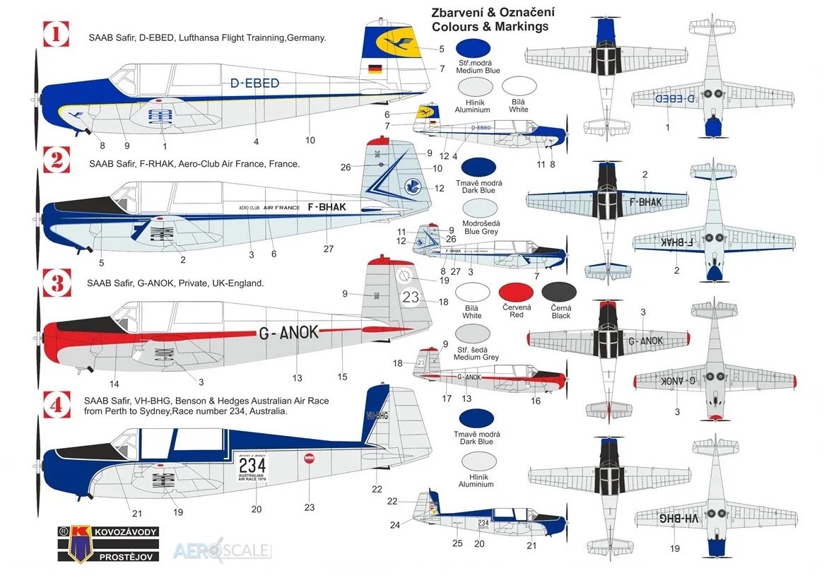 Kovozavody Prostejov 1/72 SAAB Safir "In Civilian Services" # 72522