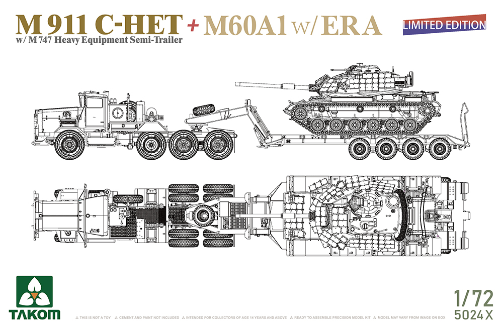Takom 1/72 US Army M911/M747 Heavy Equipment Transporter + M60A1 w/ ERA # 05024X