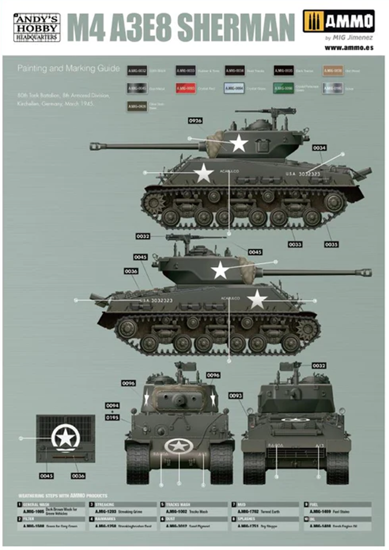 Andy&rsquo;s Hobby Headquarters 1/16 M4A3E8 Sherman &ldquo;Easy Eight&rdquo; # 001