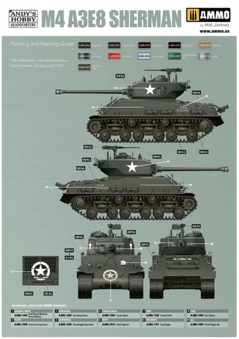 Andy&rsquo;s Hobby Headquarters 1/16 M4A3E8 Sherman &ldquo;Easy Eight&rdquo; # 001