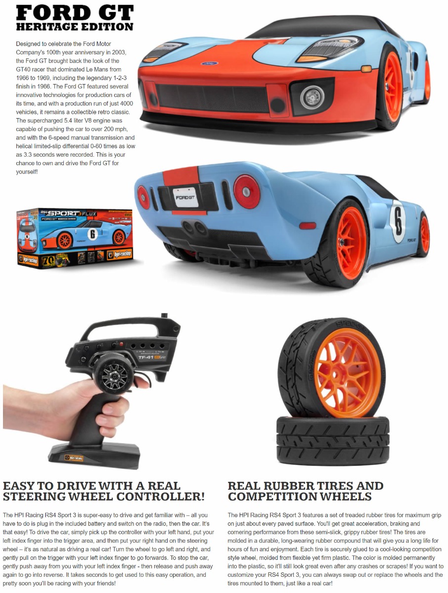 HPI 1/10 RS4 Sport 3 Flux Ford GT Heritage Edition # 120098