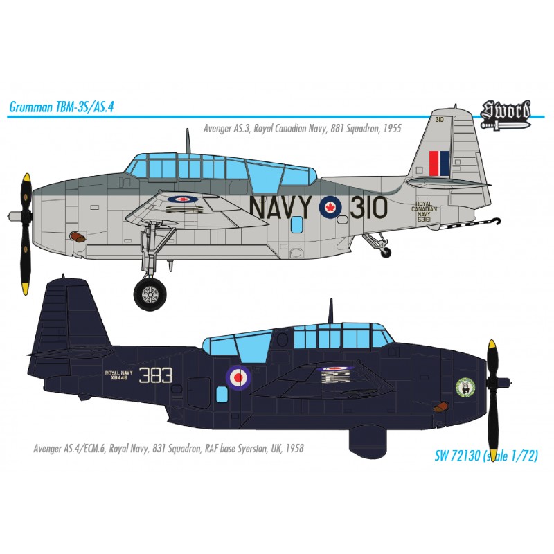 Sword 1/72 Grumman TBM-3S Avenger AS.4 (2 markings FAA, RCN) # 72130
