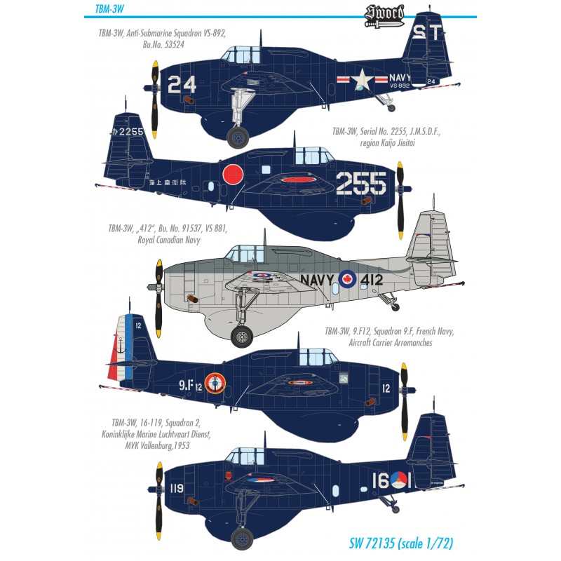 Sword 1/72 Grumman TBM-3W Guppy (5 Markings) # 72135