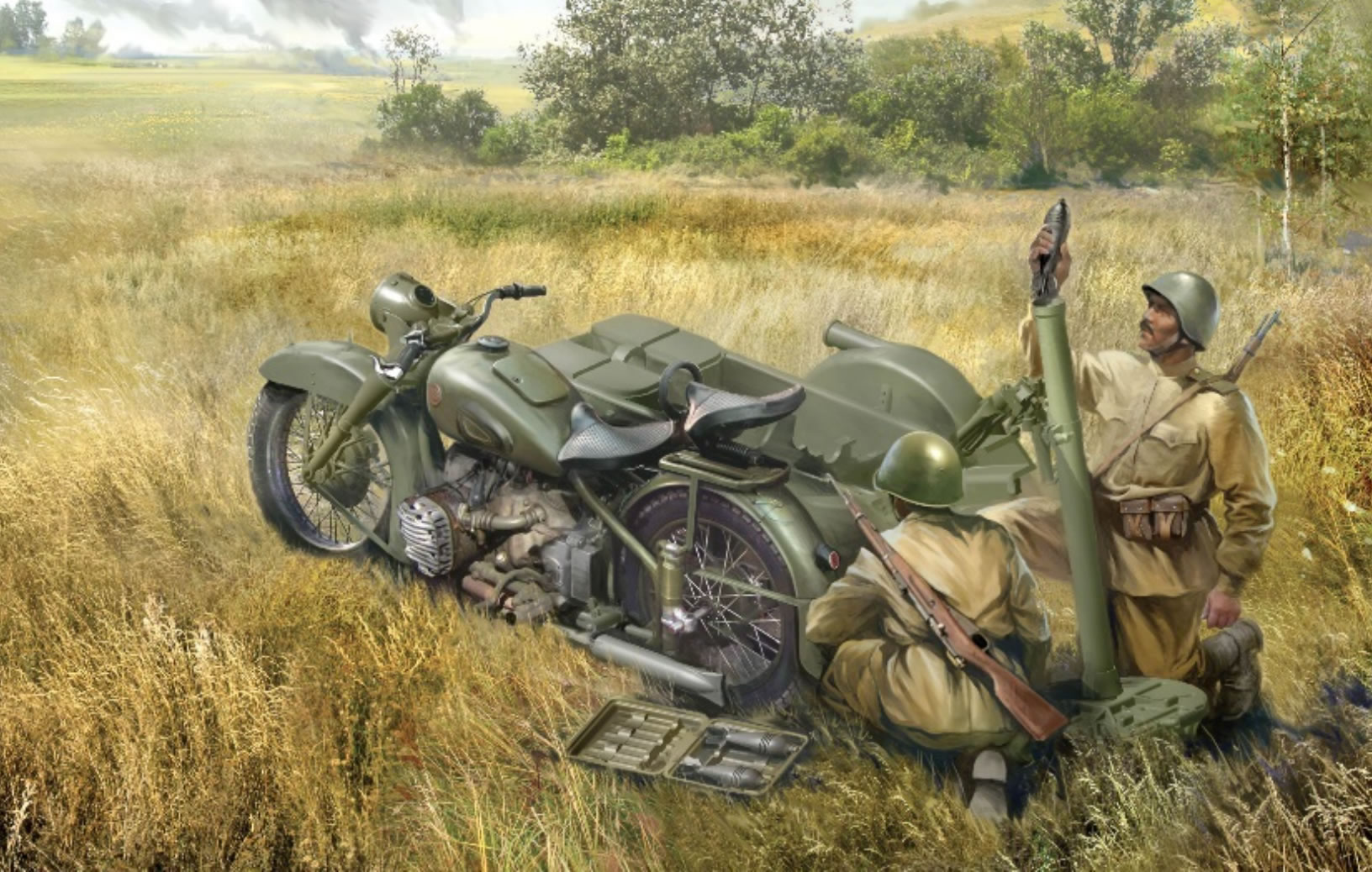Zvezda 1/35 Soviet Motorcycle M-72 with Mortar # 3651