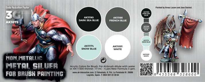 AK Interactive 3rd Gen Acrylic Wargame Color Set - Non-Metallic Metal Silver (With Brush) # 1073