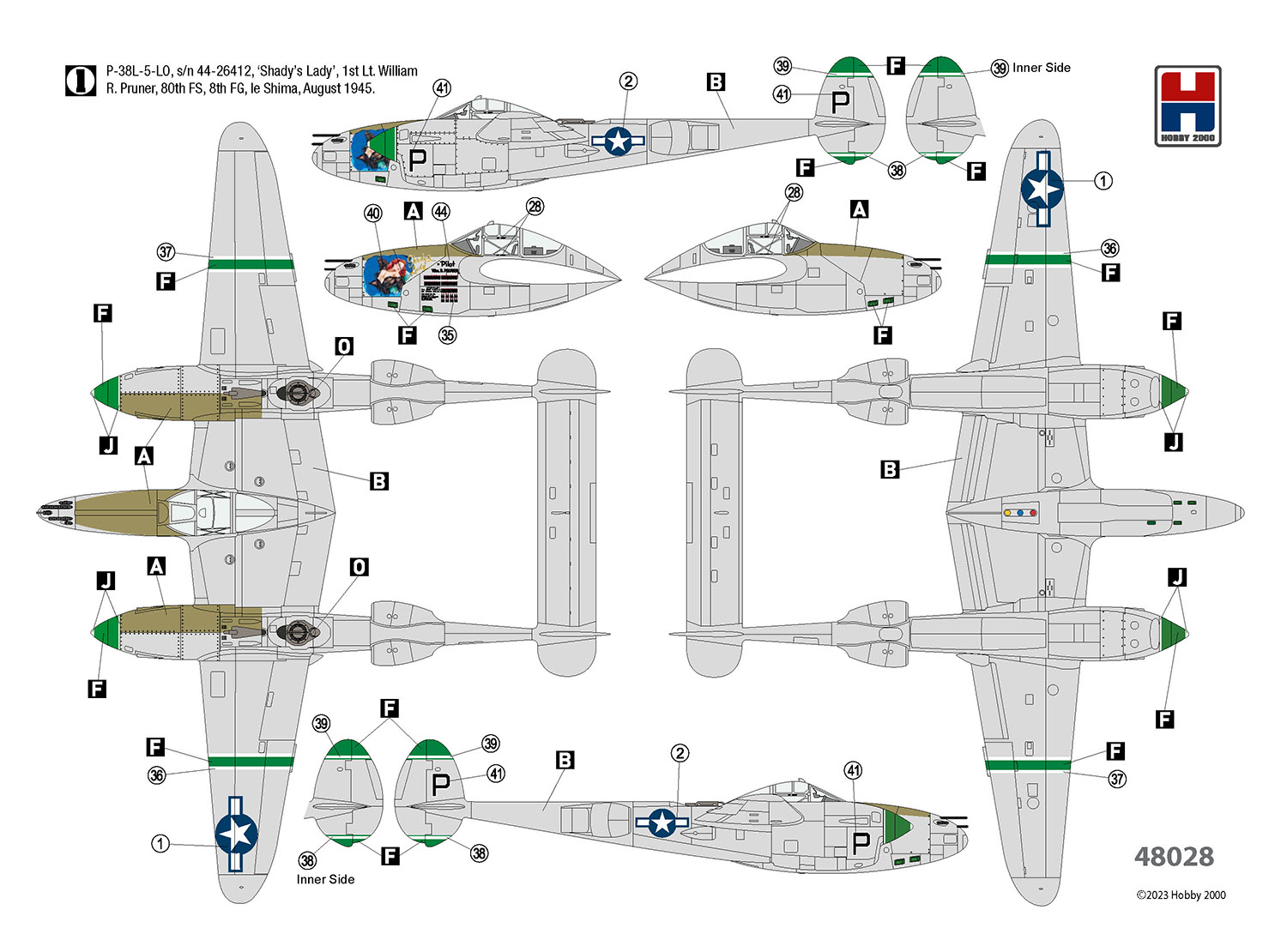 Hobby 2000 1/48 Lockheed P-38L Lightning 80th Fighter Squadron # 48028