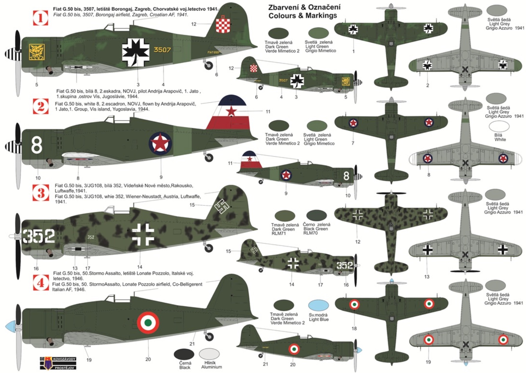 Kovozavody Prostejov 1/72 Fiat G.50bis "Freccia" Special Markings # 7212