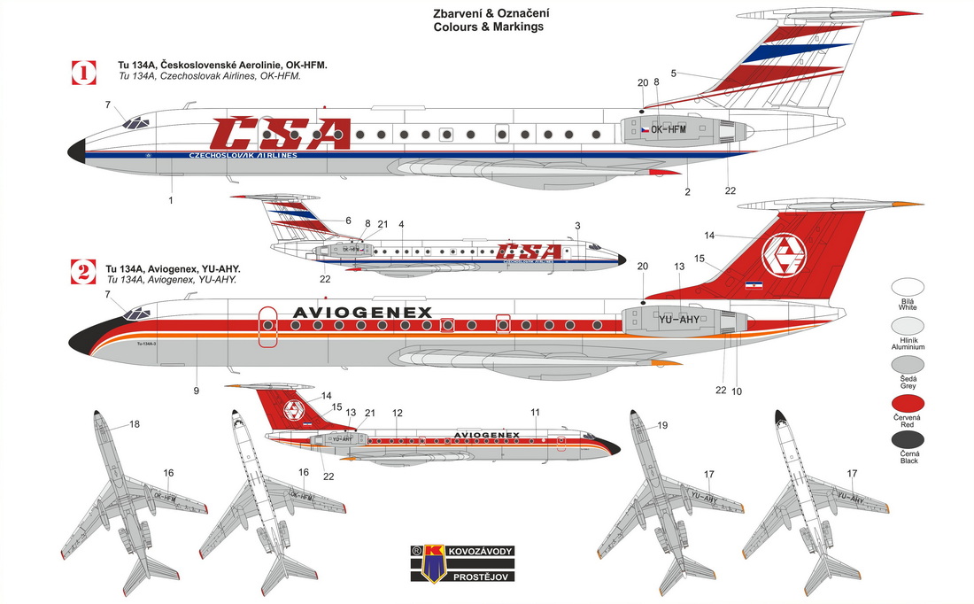 Kovozavody Prostejov 1/144 Tupolev Tu-134A 'CSA/Aviogenex' New Tooling # 14410