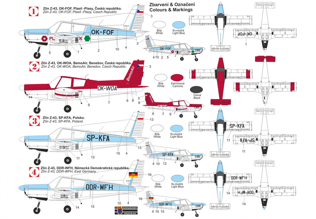 Kovozavody Prostejov 1/72 Zlin Z-43 'Aeroclubs' (Czech Rep., Poland, East Germany) # 72485