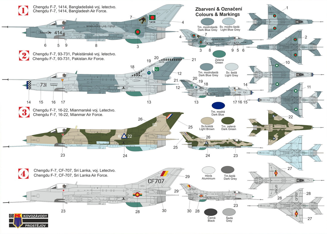 Kovozavody Prostejov 1/72 Chengdu F-7 'Asian users' (Bangladesh, Pakistan, Myanmar, Sri Lanka) New Tooling # 72505