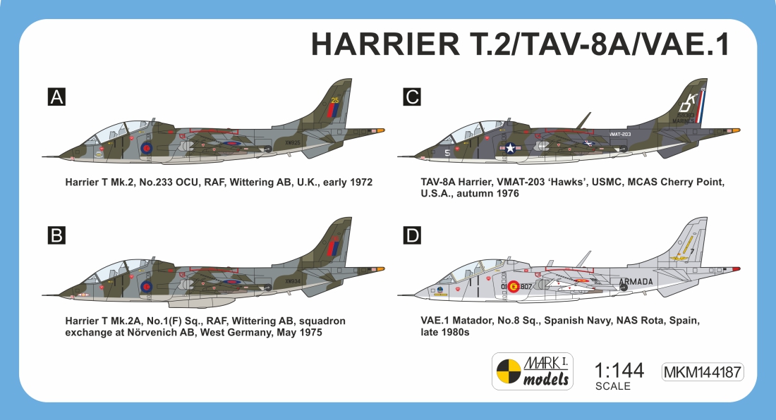 Mark I Models 1/144 BAe Harrier T.2/TAV-8A/TAV-8S 'Tall Fin' # 144187