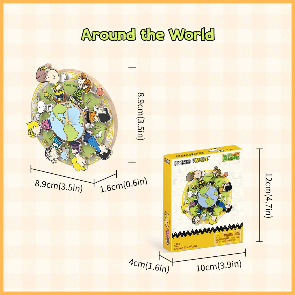 PUREMIND Peanuts&trade; Magnetic Around the World Wooden Clock # 2201
