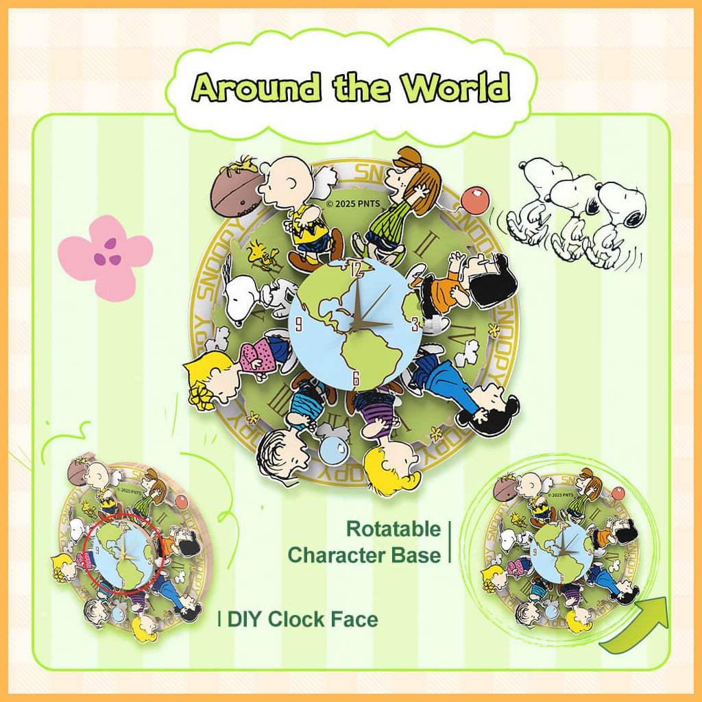 PUREMIND Peanuts&trade; Magnetic Around the World Wooden Clock # 2201
