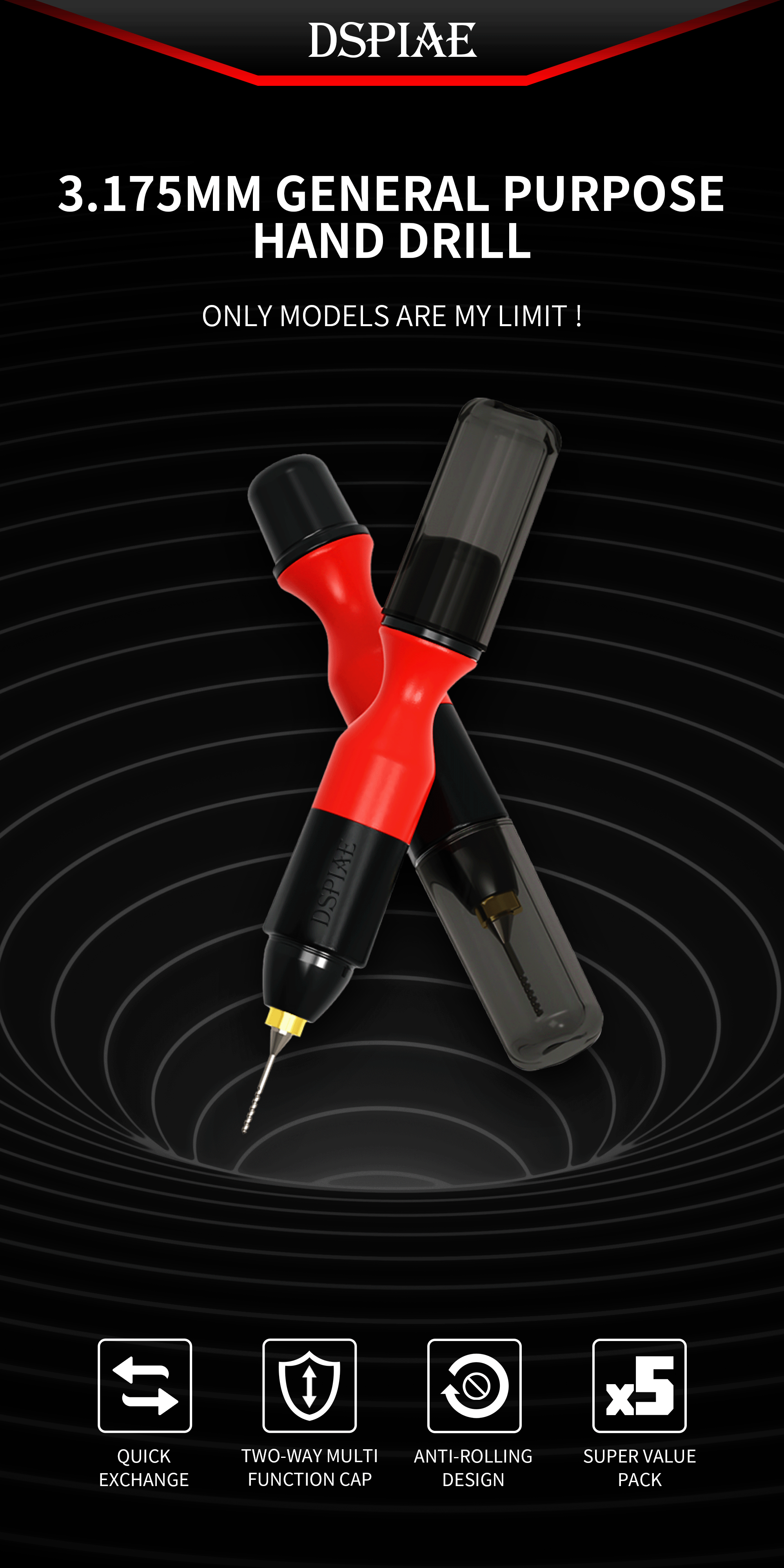 Dspiae 3.175mm General Purpose Hand Drill # PT-HD