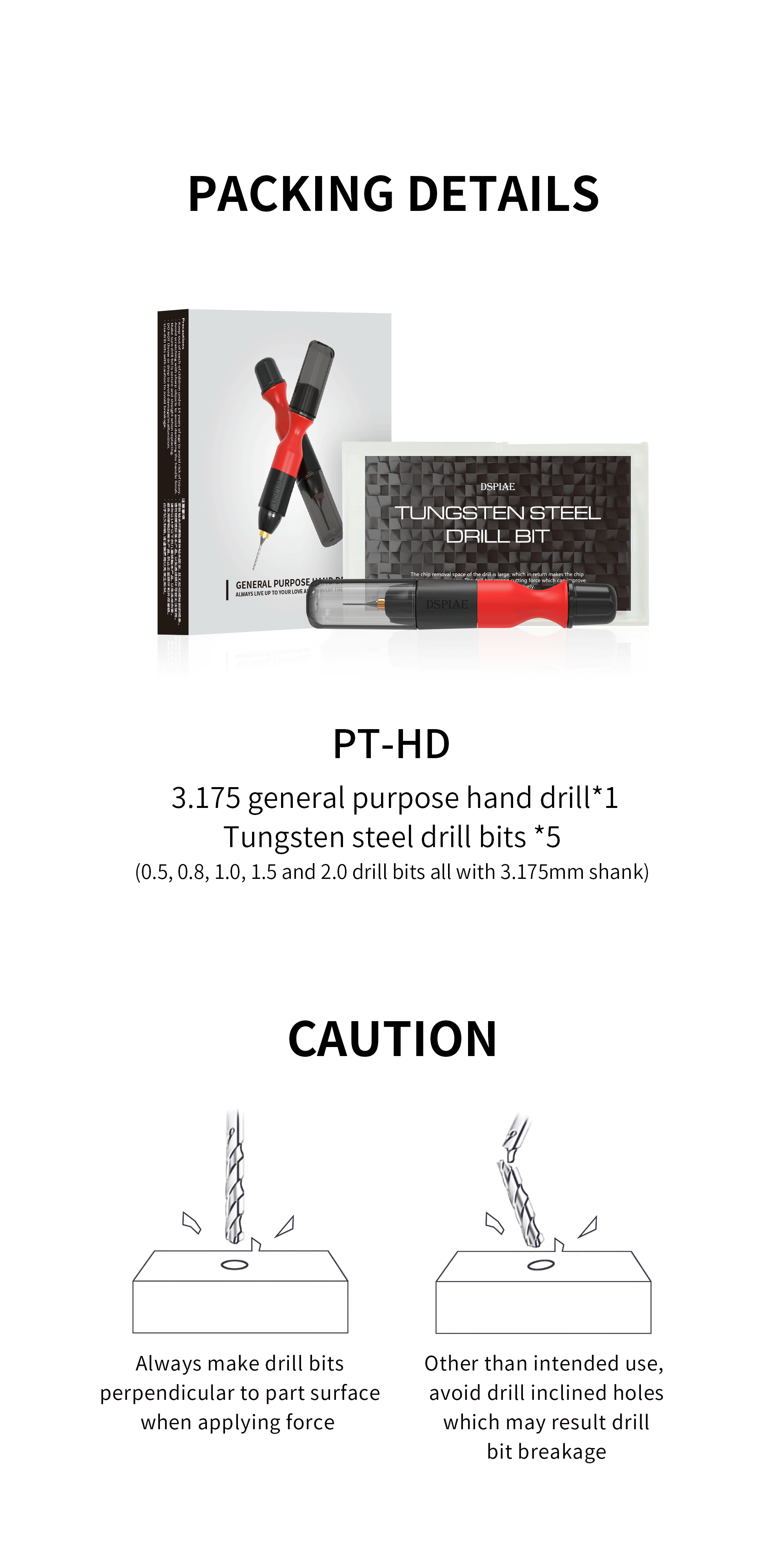 Dspiae 3.175mm General Purpose Hand Drill # PT-HD