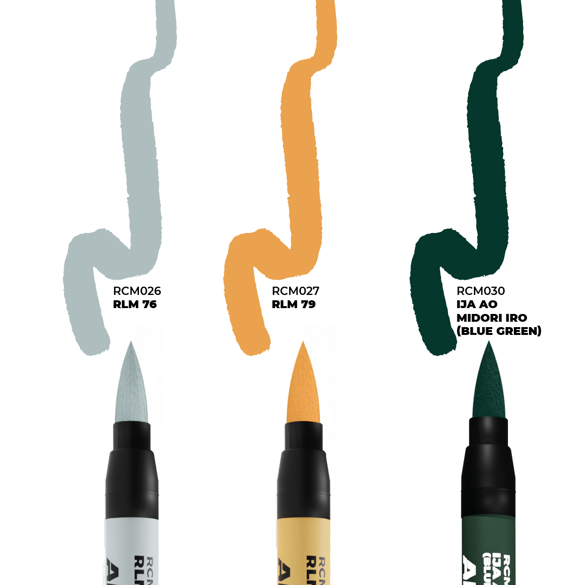 AK Interactive Real Colours Paint Markers WWII Axis Aircraft Squiggle Camouflage Colours Set # M111