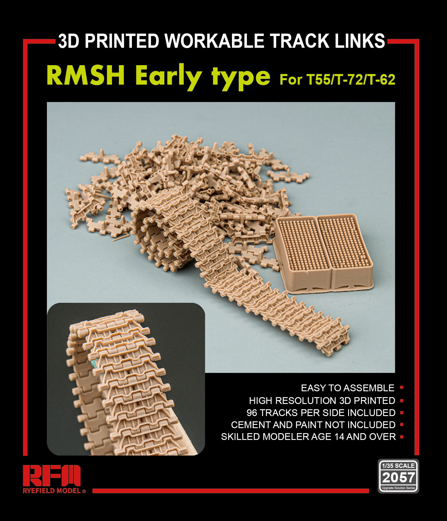 Rye Field Models 1/35 3D Printed Workable Track Links RMSH Early Type T-55/T-72/T-62 # 2057