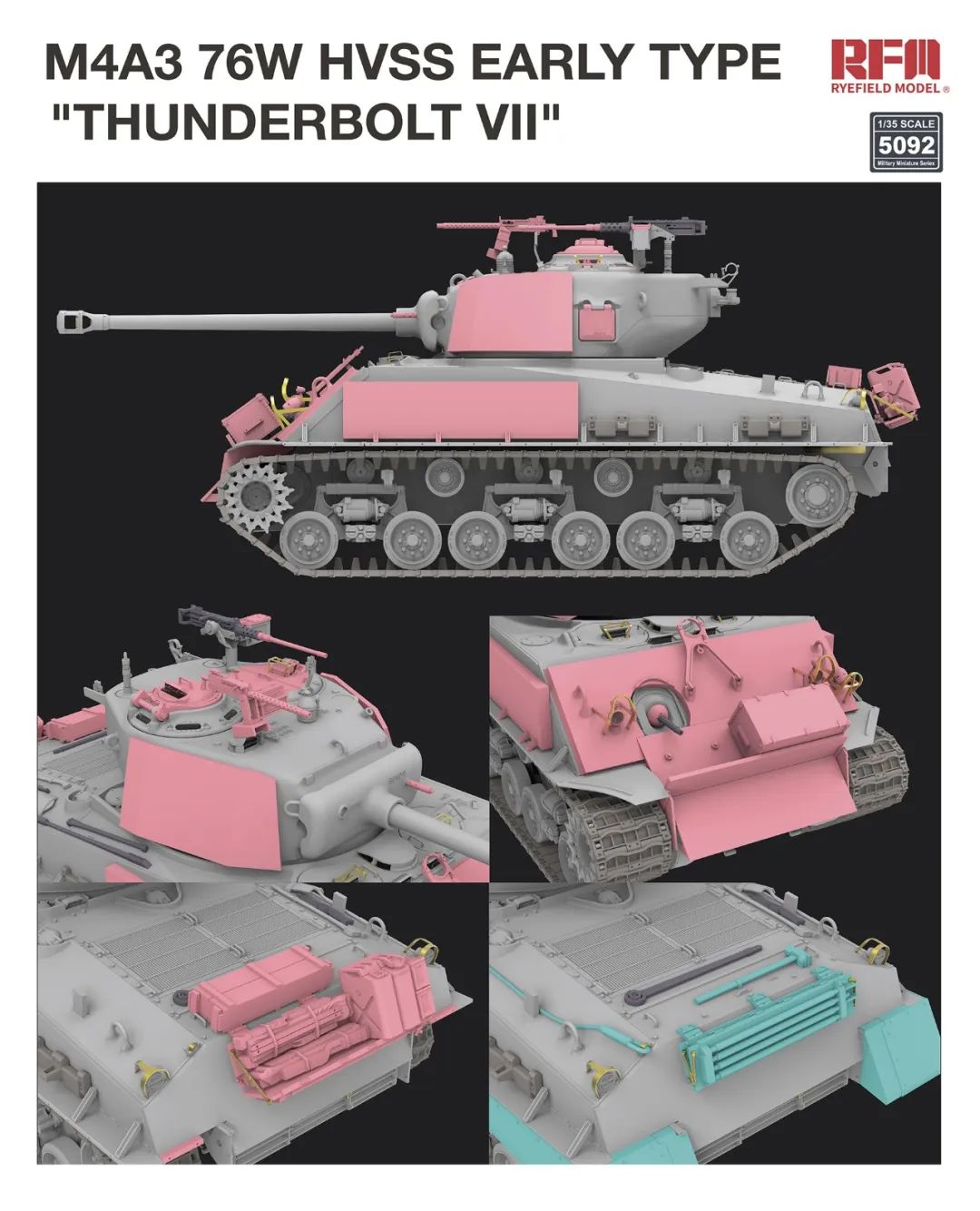 Rye Field Models 1/35 M4A3 76W HVSS Early Type "Thunderbolt VII" # 5092