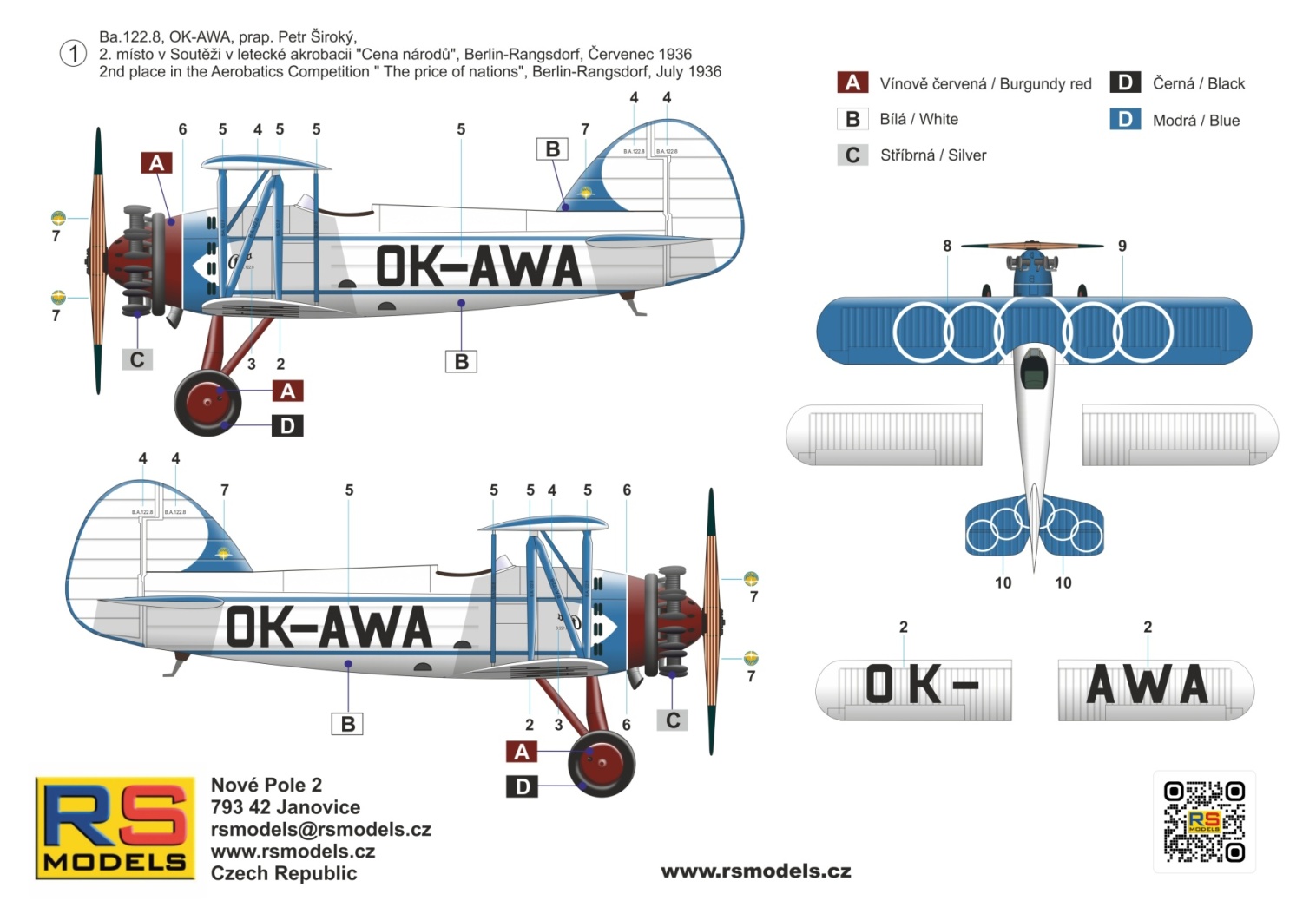 RS Models 1/72 Avia Ba.122 OK-AWA Berlin 1936 # 94029