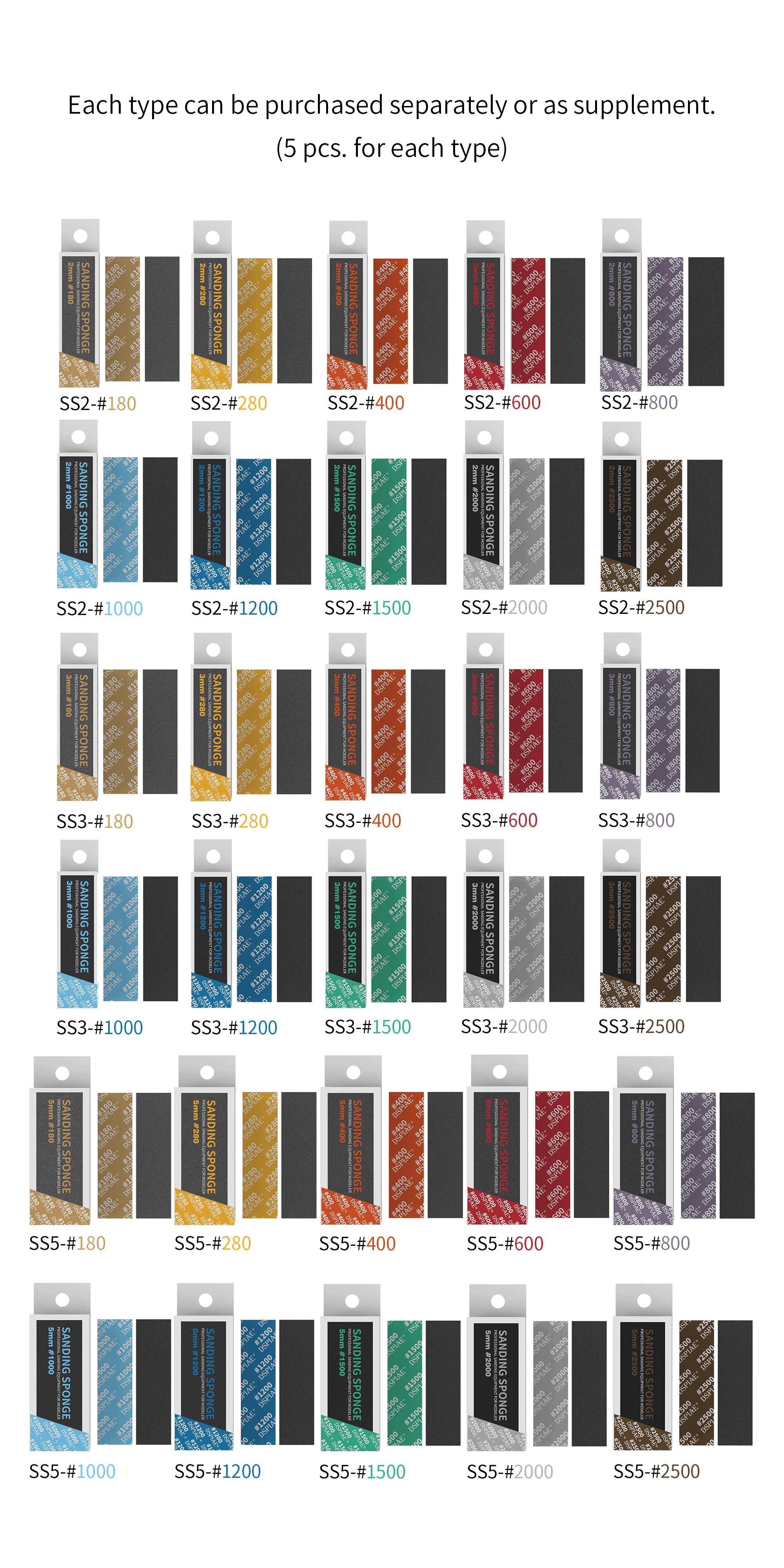 Dspiae Sanding Sponge #180 to #800 - 30PCS # SS-S01