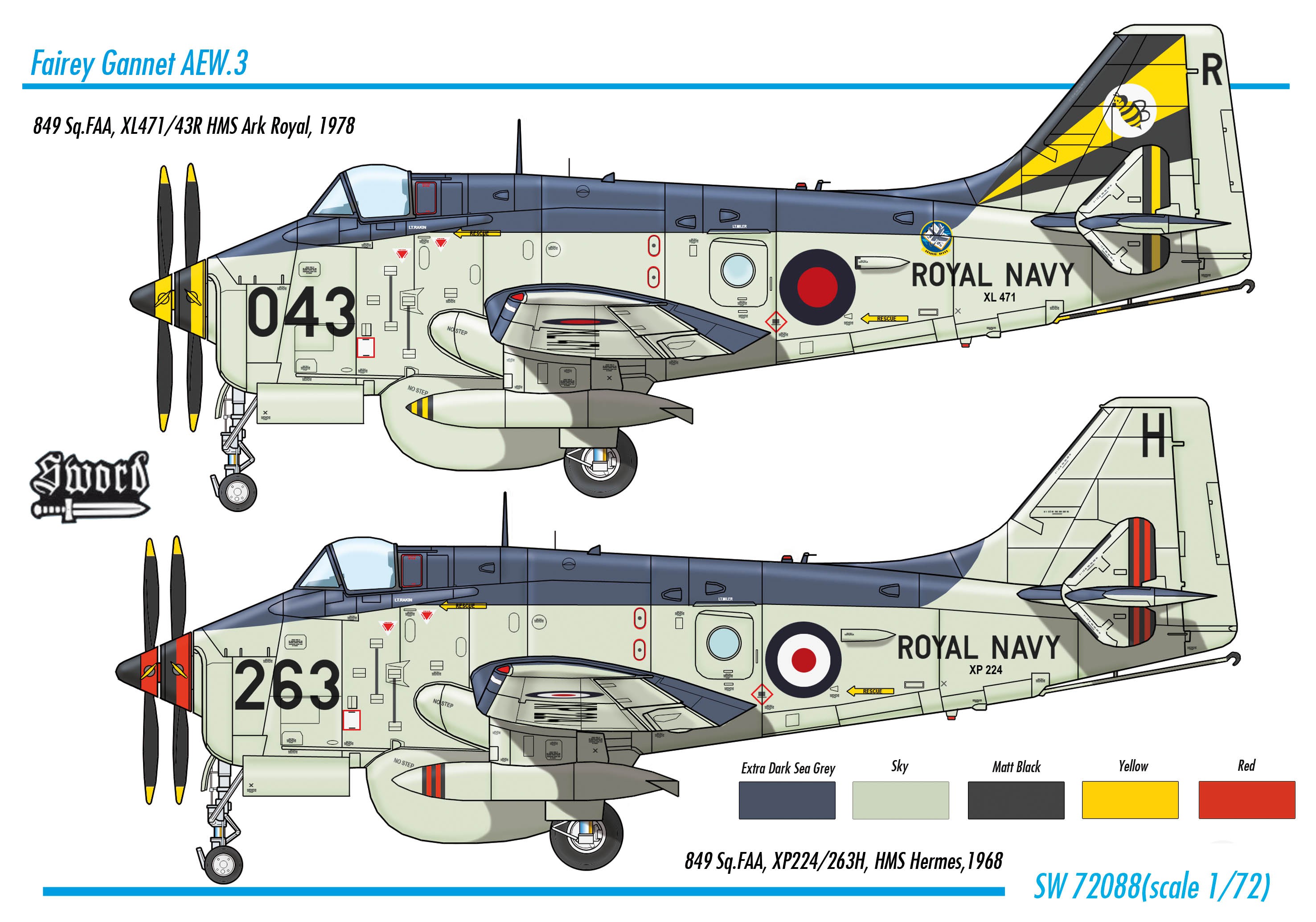 Sword 1/72 Fairey Gannet AEW.3 2 decals versions # 72088